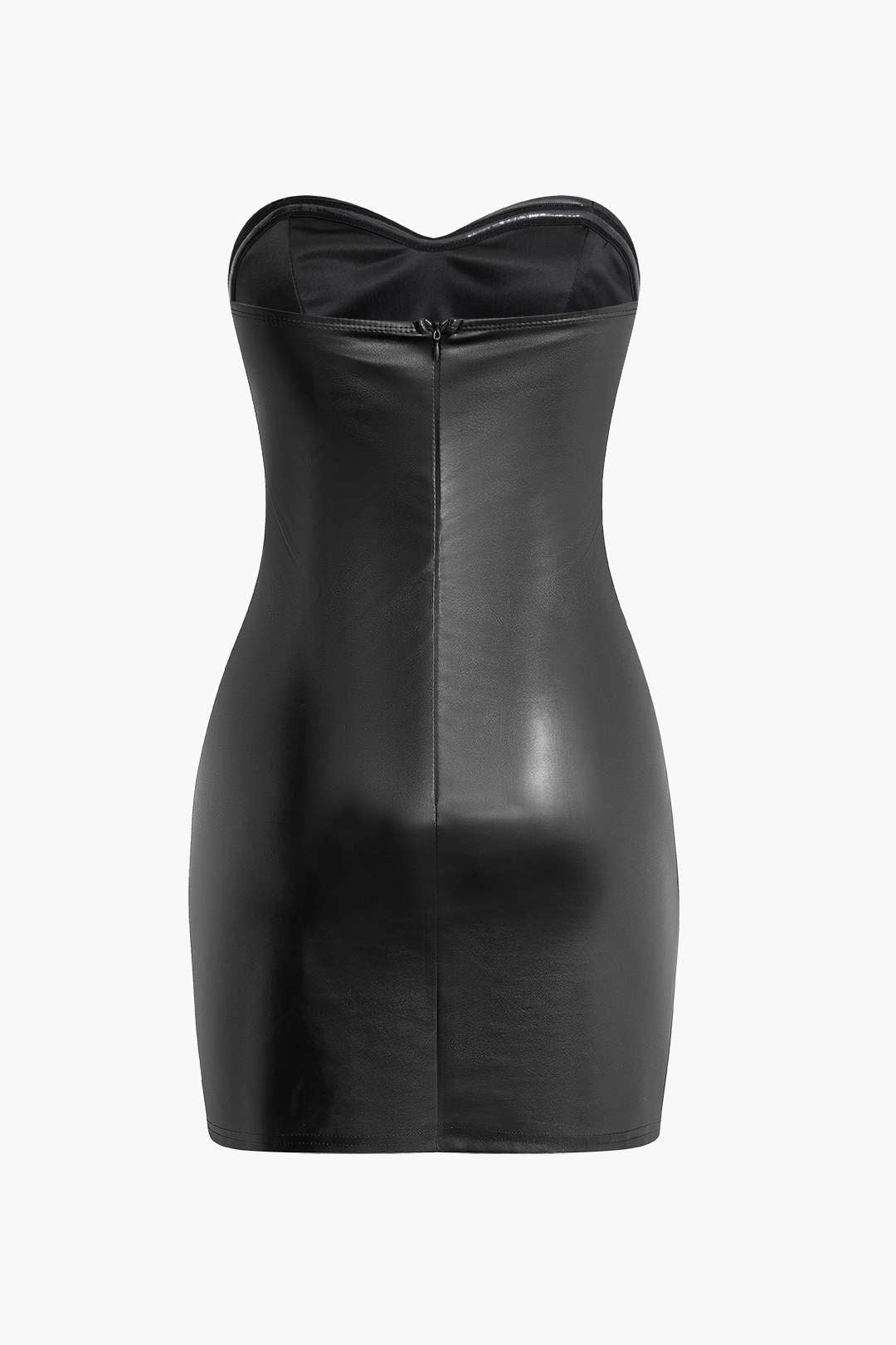 Asymmetric Faux Leather Ruched Corset Strapless Mini Dress for Y2K and Coquette Aesthetic