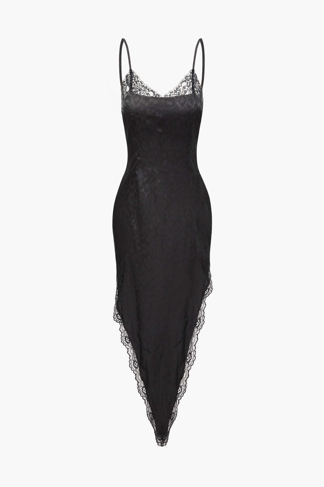 Asymmetric Jacquard Lace Trim Maxi Dress for Y2K Fashion and Coquette Aesthetic