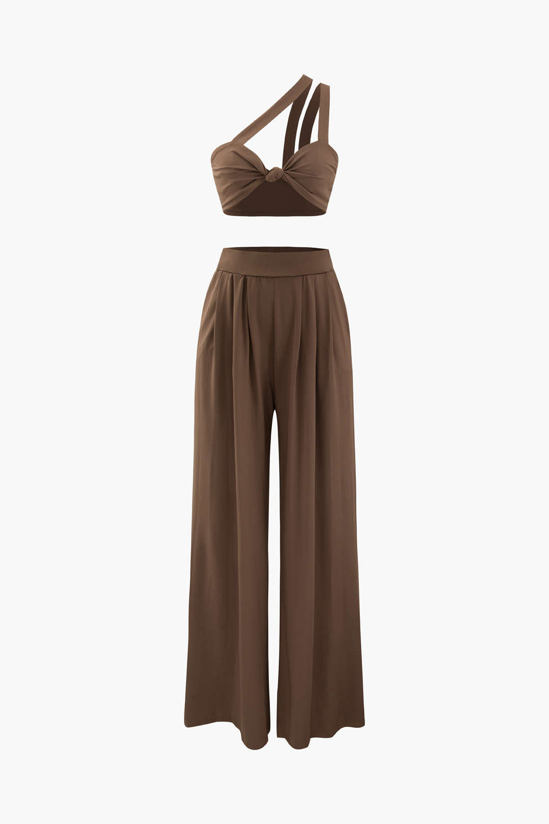 Asymmetric Knotted Cami Top with Pleated Pants Set for Y2K Aesthetic Outfits