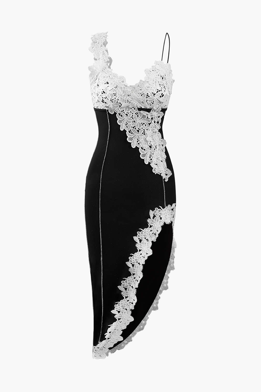 Asymmetric Lace Panel Midi Dress - Y2K Aesthetic Fashion with Coquette Style Elegance