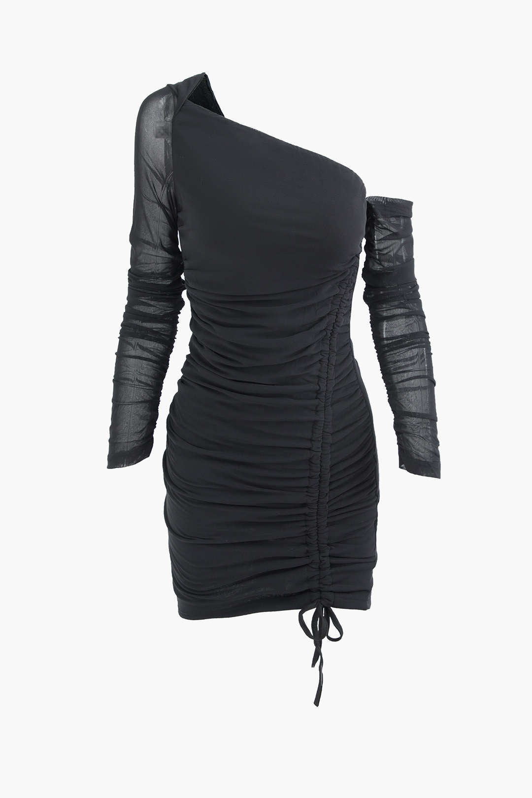 Asymmetric Off Shoulder Ruched Mini Dress in Y2K Style for Trendy Aesthetic Outfits