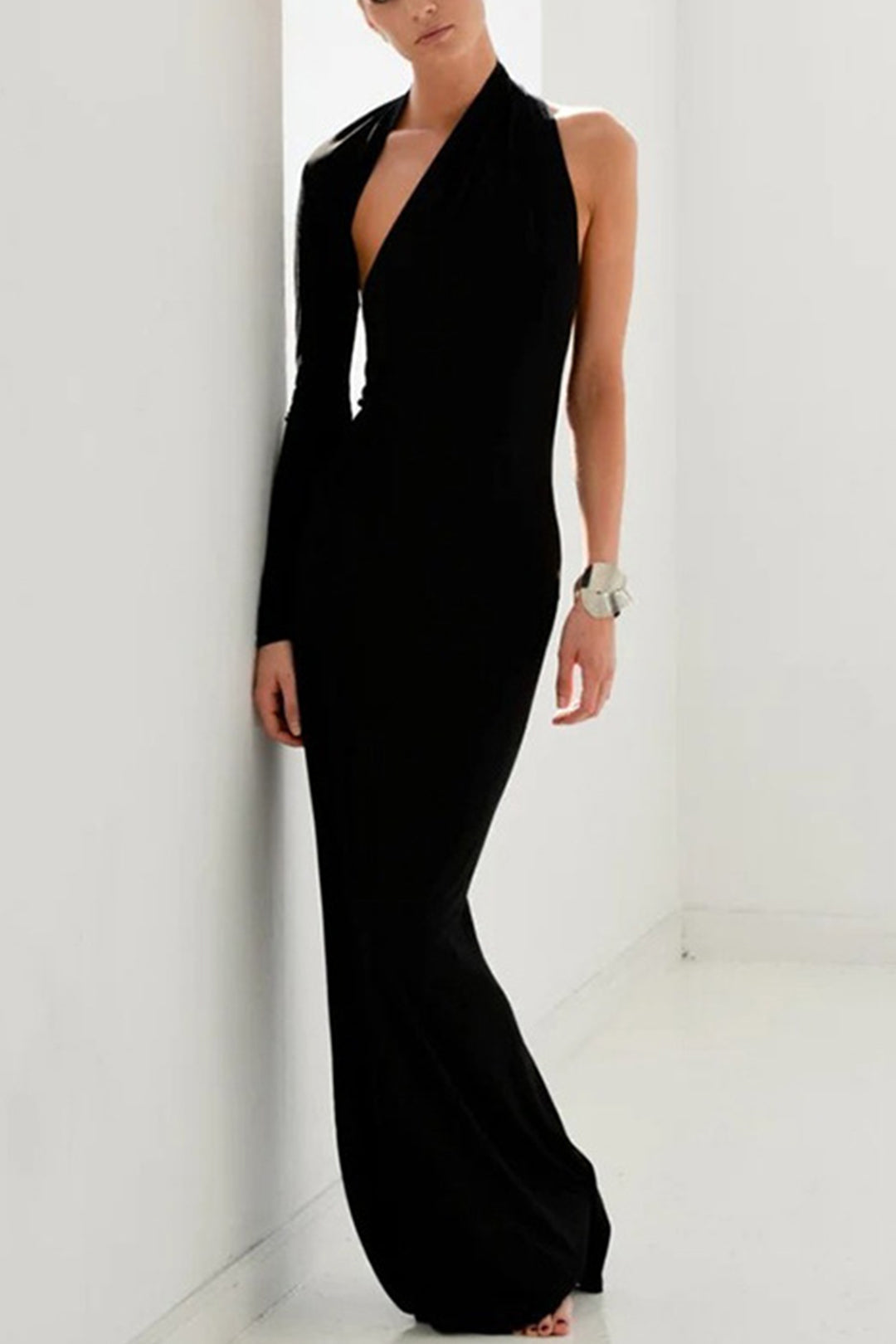 Asymmetric One Shoulder Long Sleeve Maxi Dress - Y2K Aesthetic Evening Wear for Chic Style