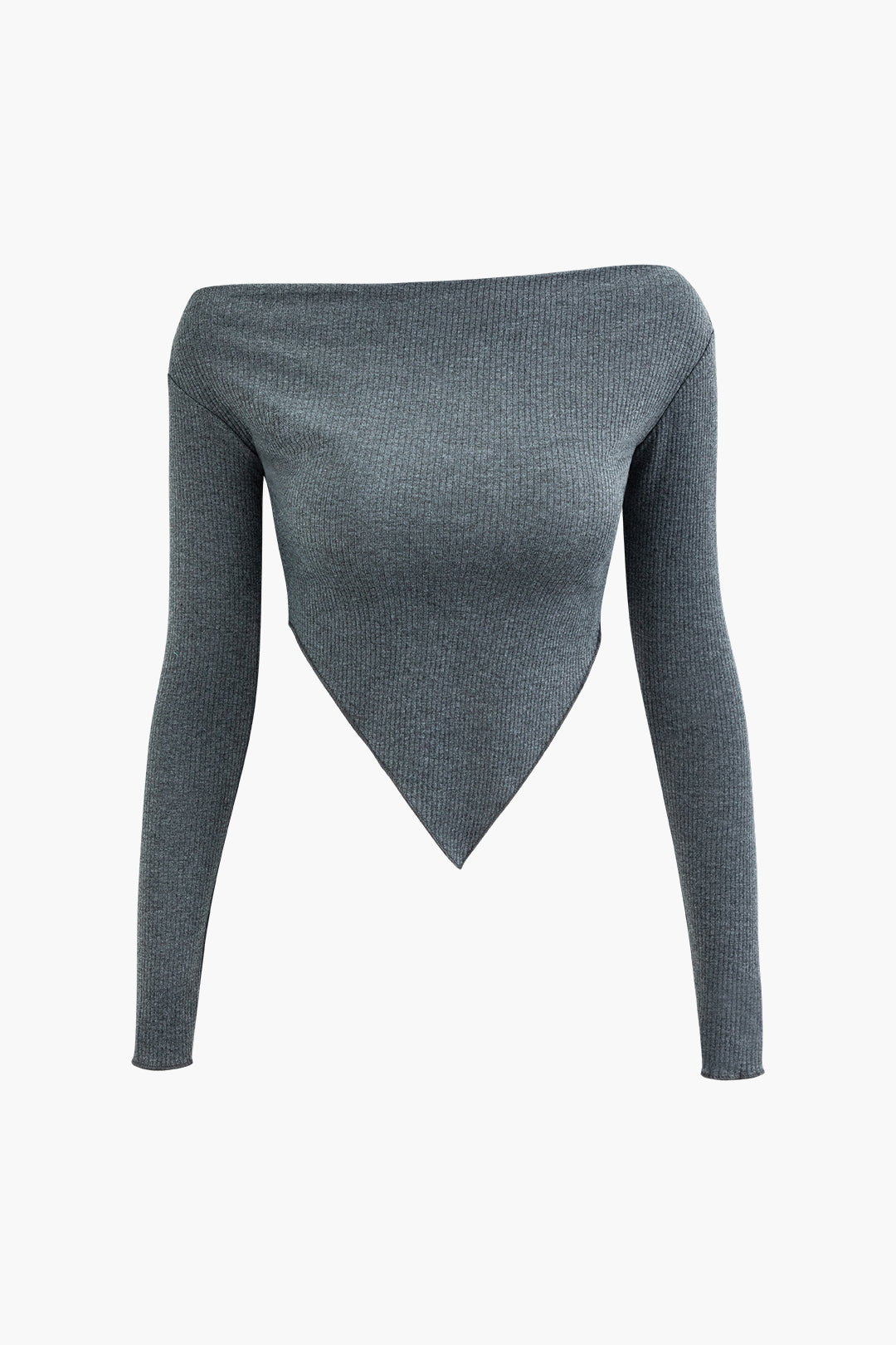 Asymmetric Rib Knit V-Hem Long Sleeve Top - Y2K Aesthetic Cute Top for Trendy Outfits