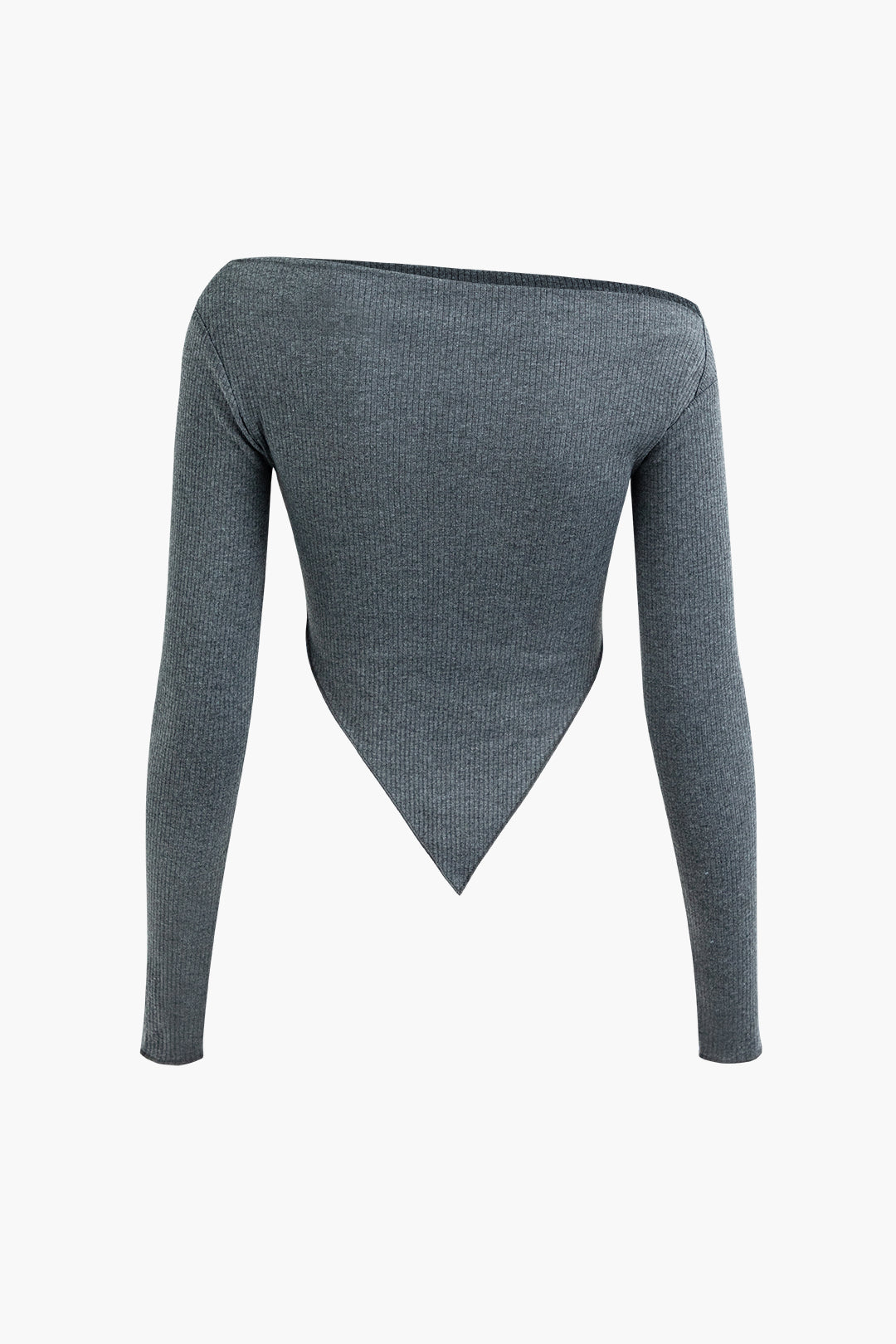 Asymmetric Rib Knit V-Hem Long Sleeve Top - Y2K Aesthetic Cute Top for Trendy Outfits