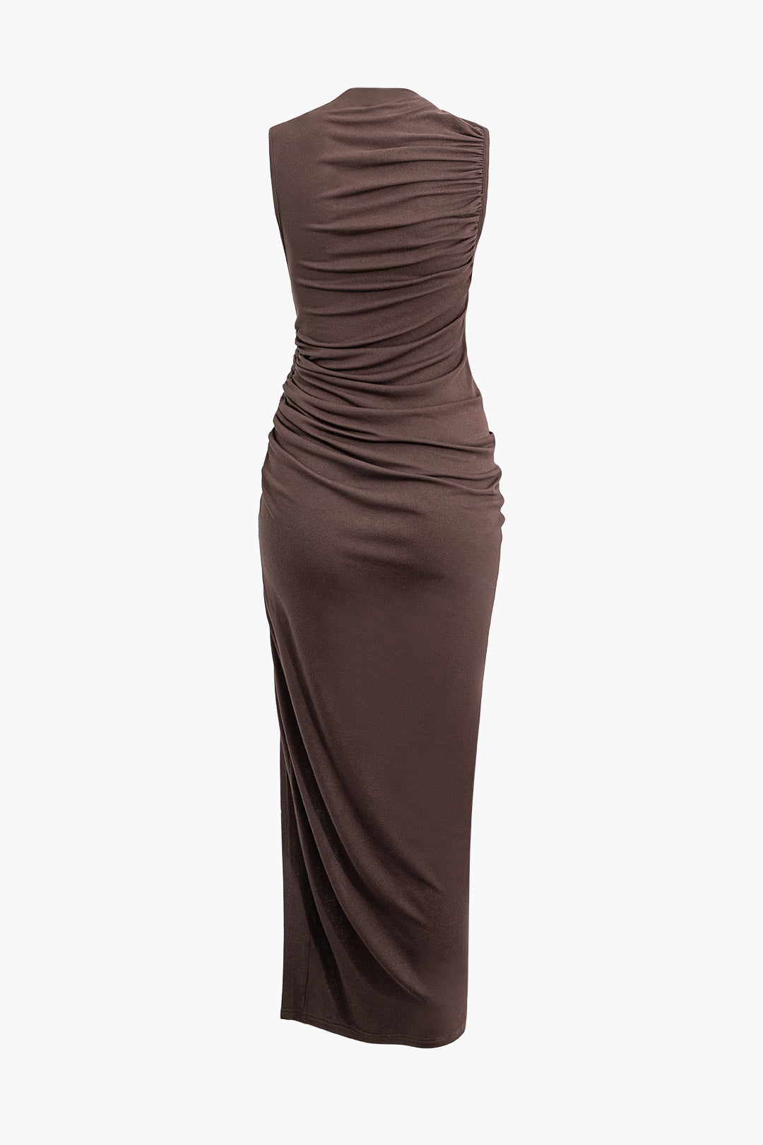 Asymmetric Ruched Drawstring Slit Sleeveless Maxi Dress in Y2K Aesthetic Style