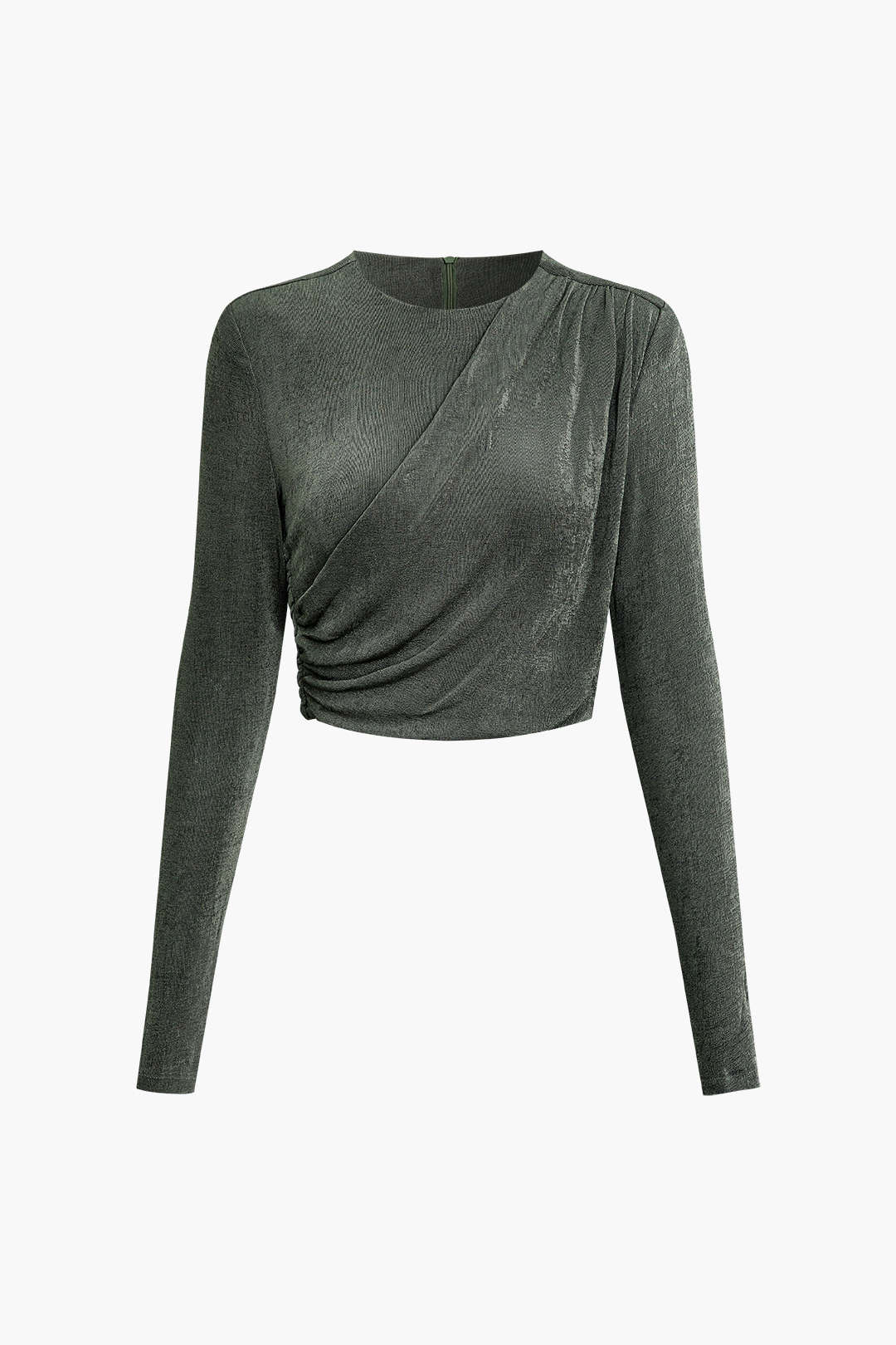 Asymmetric Ruched Long Sleeve Top with Padded Shoulders for Y2K Aesthetic Fashion