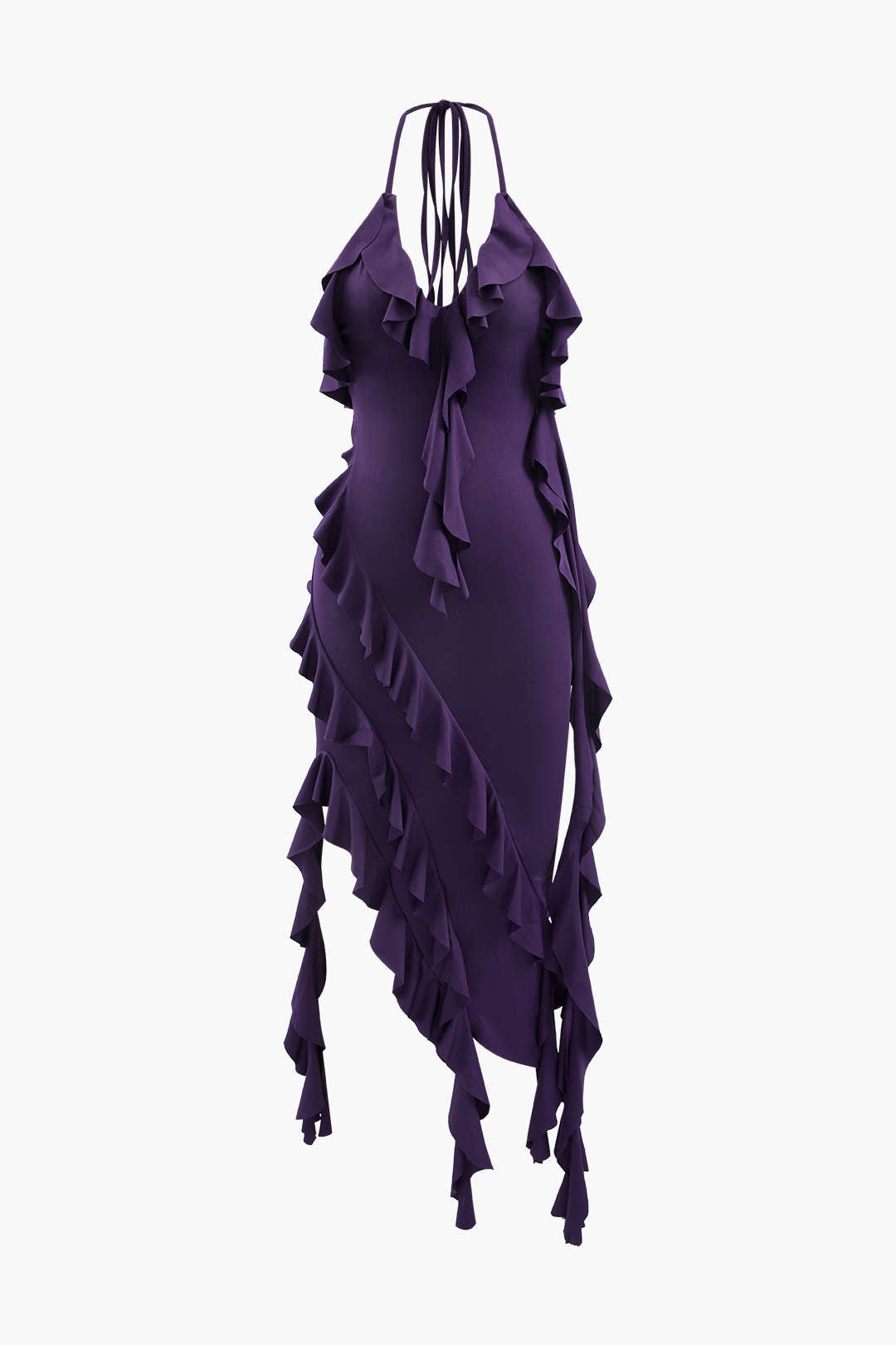 Asymmetric Ruffle Halter Midi Dress - Y2K Aesthetic Fashion for Chic Coquette Style