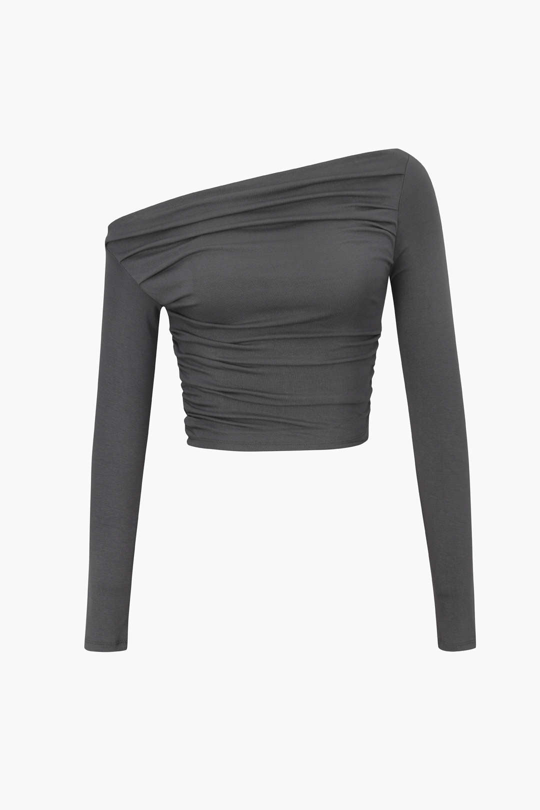 Asymmetric Shoulder Ruched Long Sleeve Top - Y2K Fashion Cute Top for Aesthetic Outfits