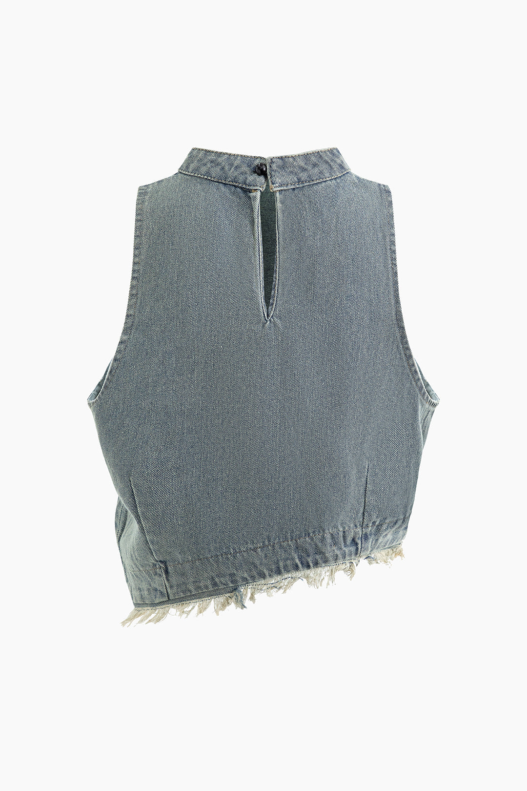 Asymmetric Sleeveless Fringe Hem Denim Top in Y2K Fashion Style for Trendy Outfits