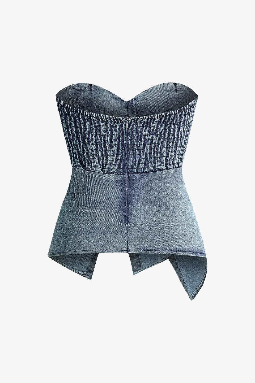 Asymmetrical Button Zipper Strapless Denim Bustier Top for Y2K Fashion Aesthetic Outfits