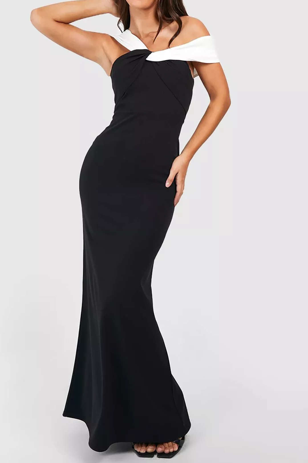 Asymmetrical Contrast Mermaid Maxi Dress - Y2K Aesthetic Evening Wear for Chic Style