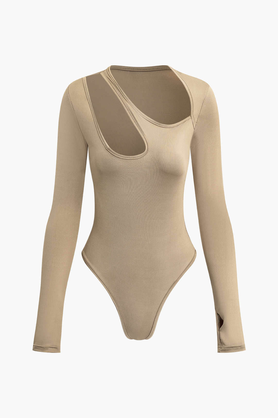 Asymmetrical Cut Out Long Sleeve Bodysuit - Y2K Aesthetic Top for Trendy Outfits