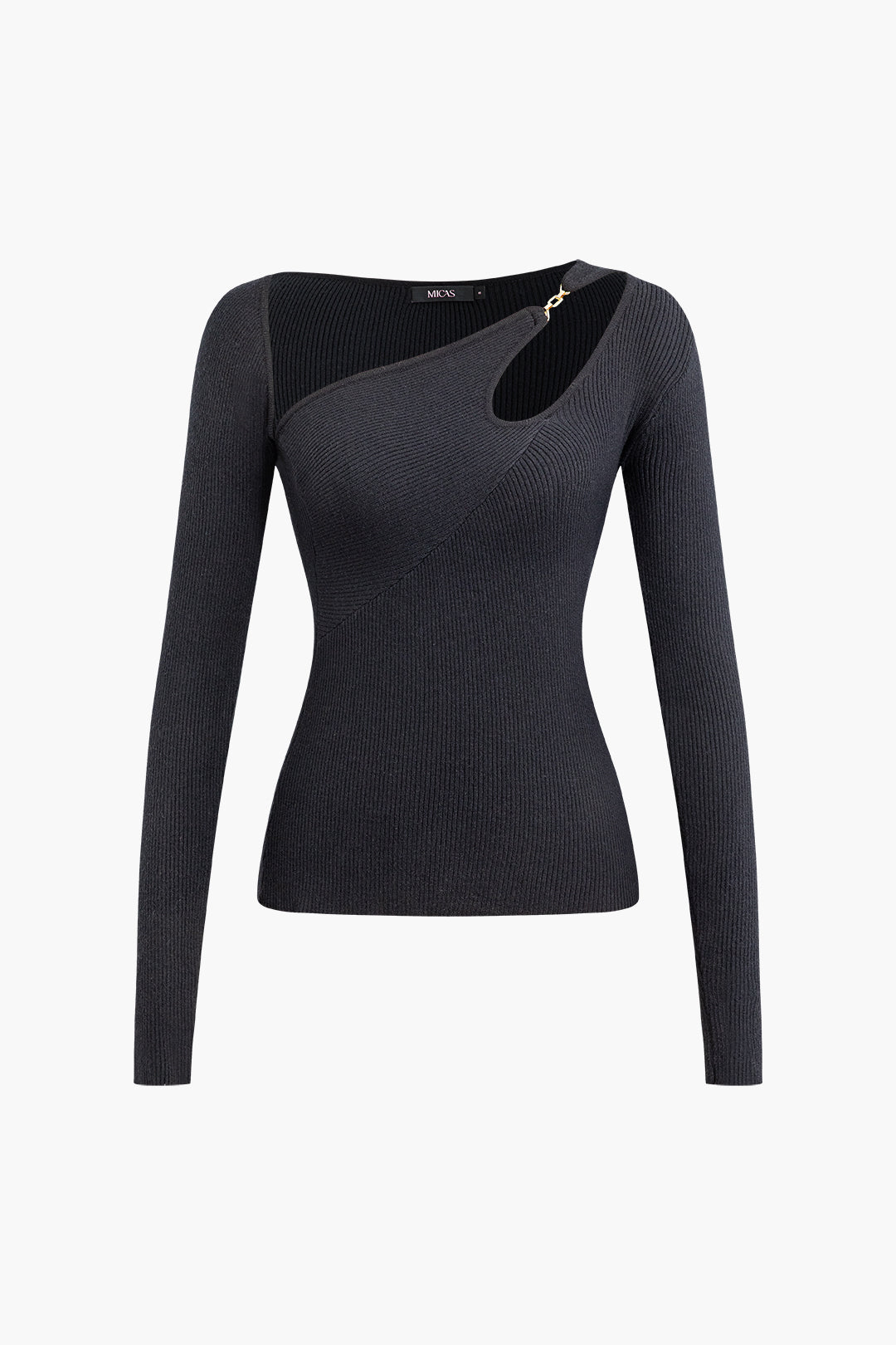 Asymmetrical Cut Out Long Sleeve Knit Top - Y2K Aesthetic Cute Top for Trendy Outfits