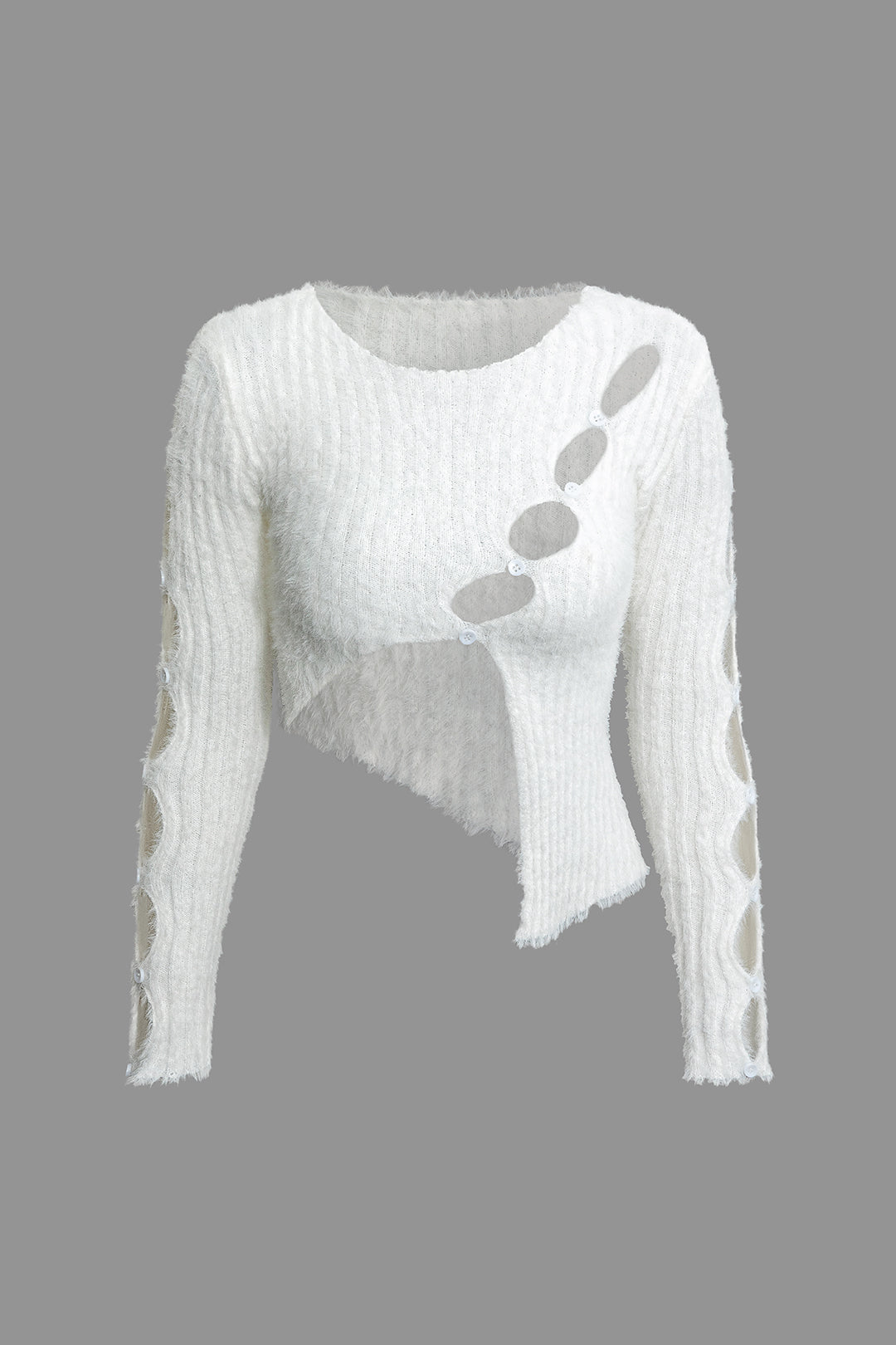 Asymmetrical Cut Out Long Sleeve Knit Top - Y2K Fashion Cute Aesthetic Top