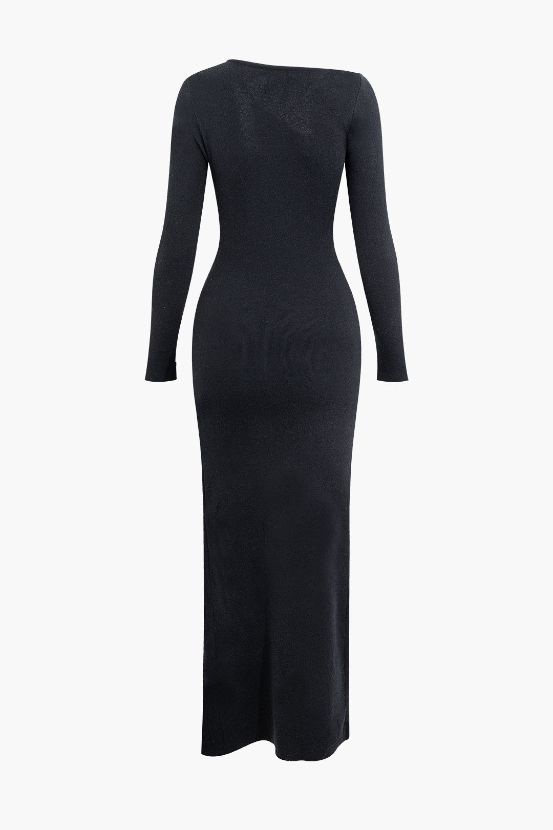 Asymmetrical Cut-Out Long Sleeve Slit Knit Maxi Dress for Y2K Aesthetic Fashion Lovers