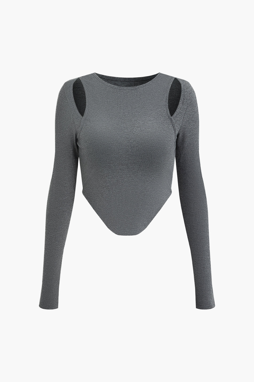 Asymmetrical Cut Out V-Hem Long Sleeve Top in Y2K Fashion for Trendy Aesthetic Outfits