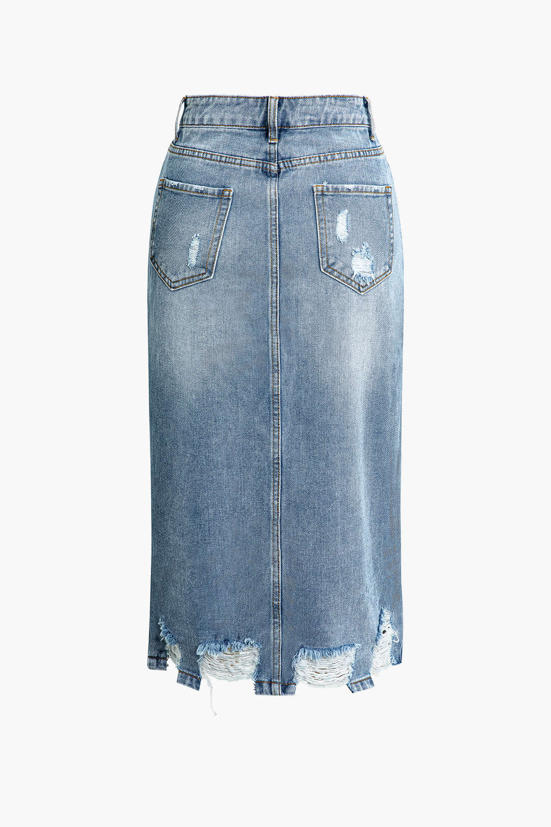 Asymmetrical Frayed Split Denim Midi Skirt - Y2K Grunge Aesthetic Fashion Statement