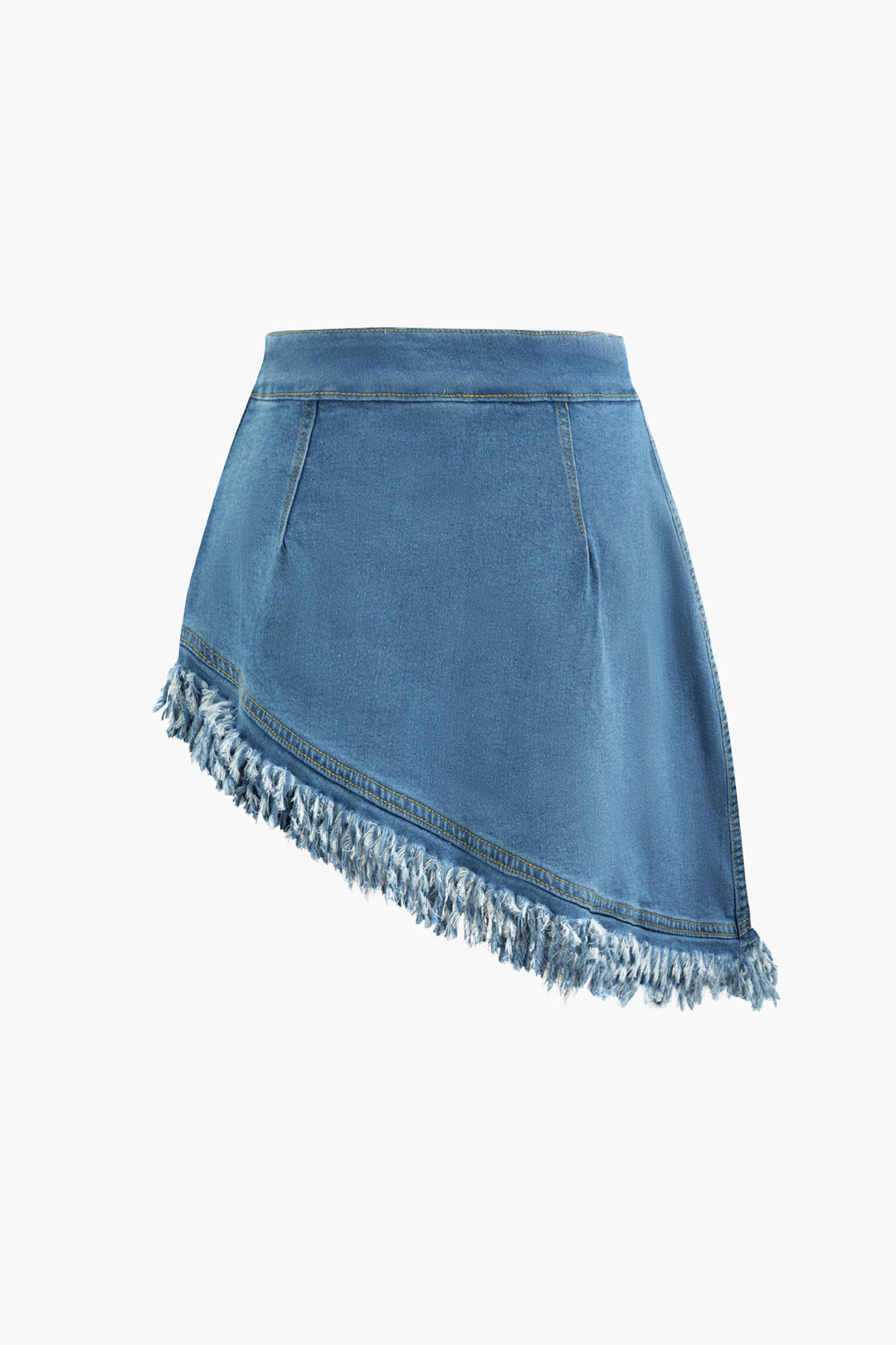 Asymmetrical Fringe Hem Denim Skirt - Y2K Fashion Statement for Trendy Outfits