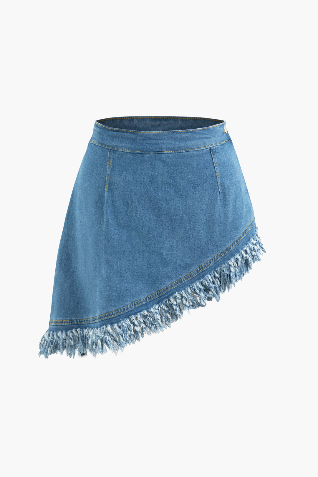 Asymmetrical Fringe Hem Denim Skirt - Y2K Fashion Statement for Trendy Outfits