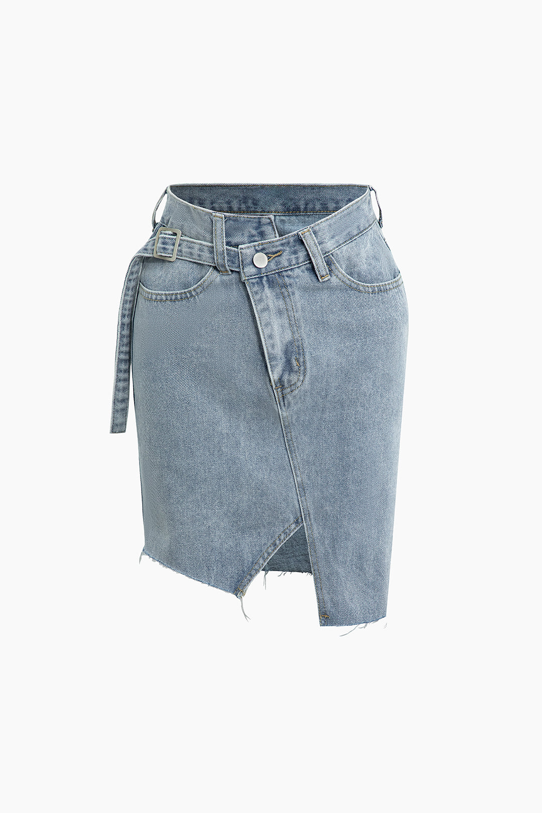 Asymmetrical Hem Belted Split Denim Skirt - Y2K Aesthetic Grunge Style Essential