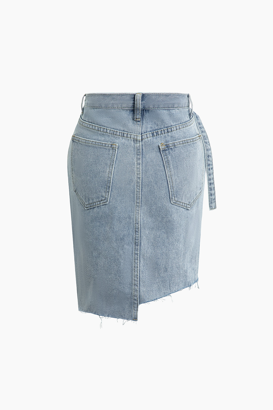 Asymmetrical Hem Belted Split Denim Skirt - Y2K Aesthetic Grunge Style Essential