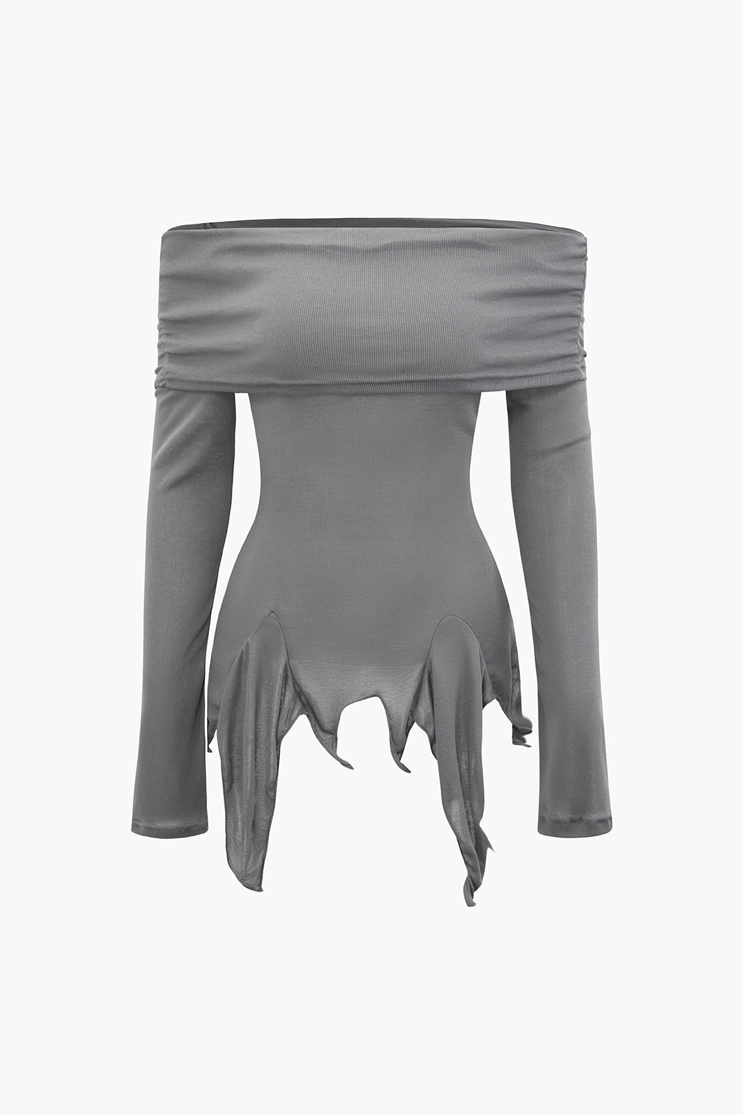 Asymmetrical Hem Off-Shoulder Long Sleeve Top in Y2K Fashion Aesthetic