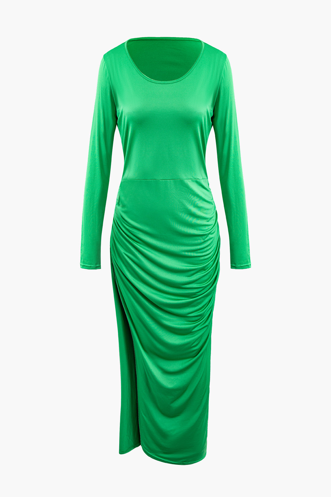 Asymmetrical Hem Ruched Long Sleeve Maxi Dress for Y2K Fashion and Coquette Aesthetic