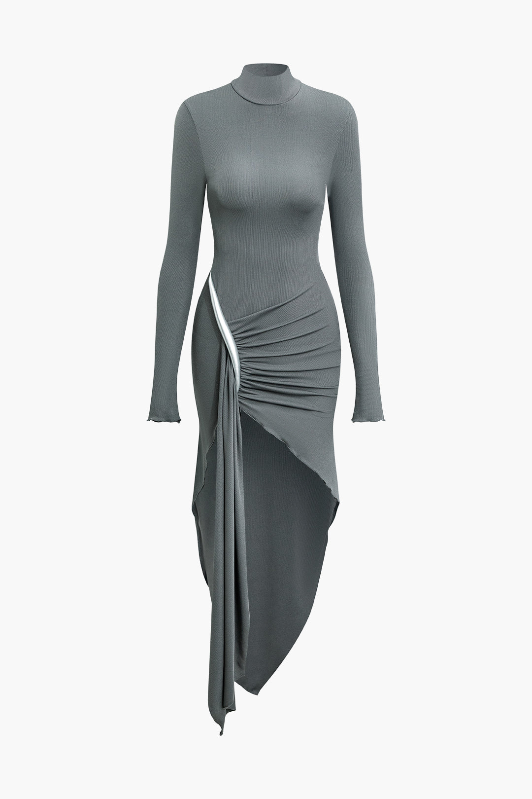 Asymmetrical Hem Ruched Turtleneck Dress in Y2K Style for Chic Aesthetic Outfits