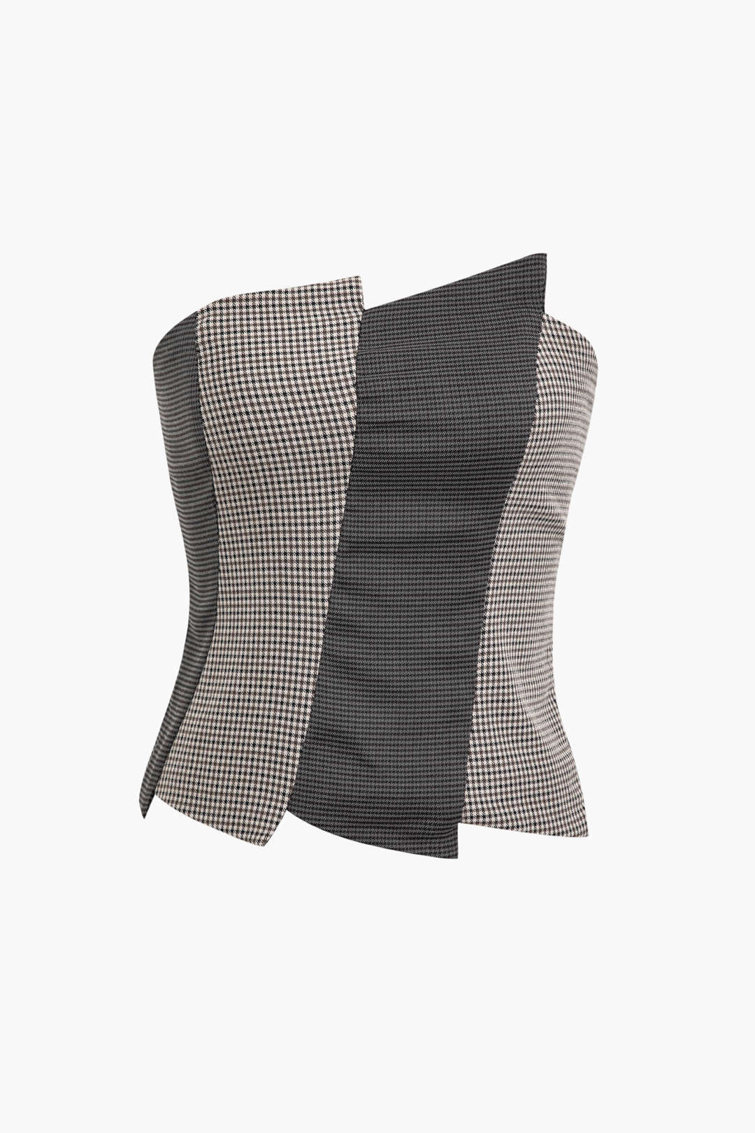 Asymmetrical Houndstooth Tube Top in Y2K Fashion - Trendy Patchwork Aesthetic Top