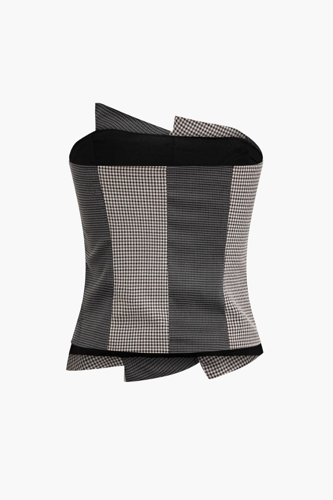 Asymmetrical Houndstooth Tube Top in Y2K Fashion - Trendy Patchwork Aesthetic Top