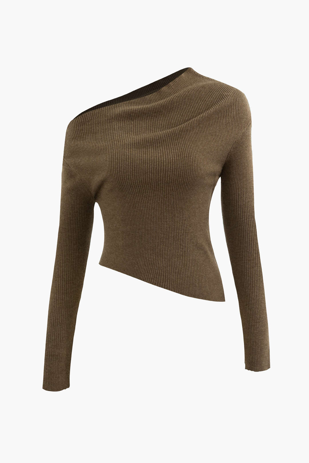 Asymmetrical Long Sleeve Rib Knit Top - Y2K Aesthetic Cute Top for Trendy Outfits