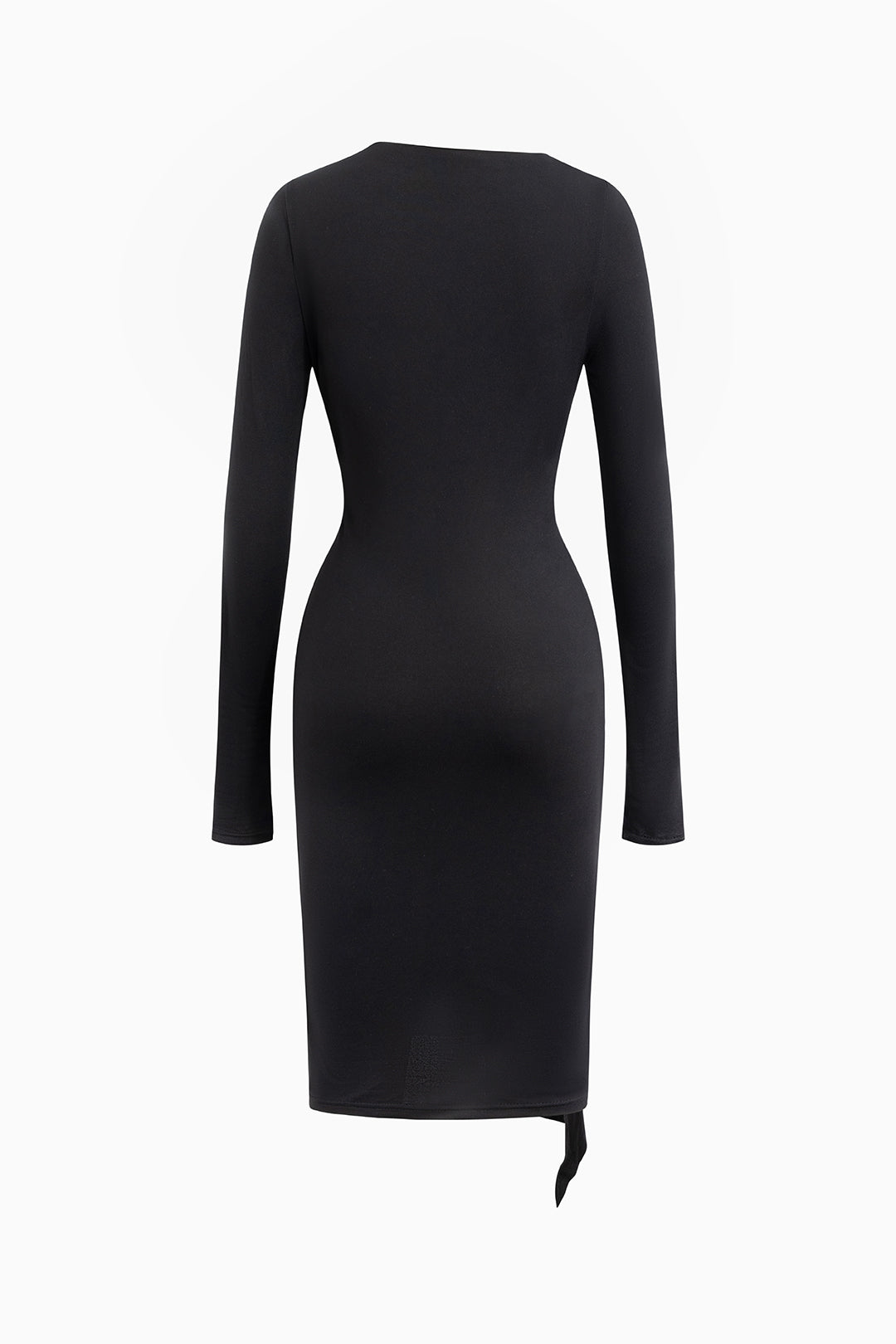 Asymmetrical Neck Slit Ruched Midi Dress - Y2K Aesthetic Long Sleeve Fashion Statement