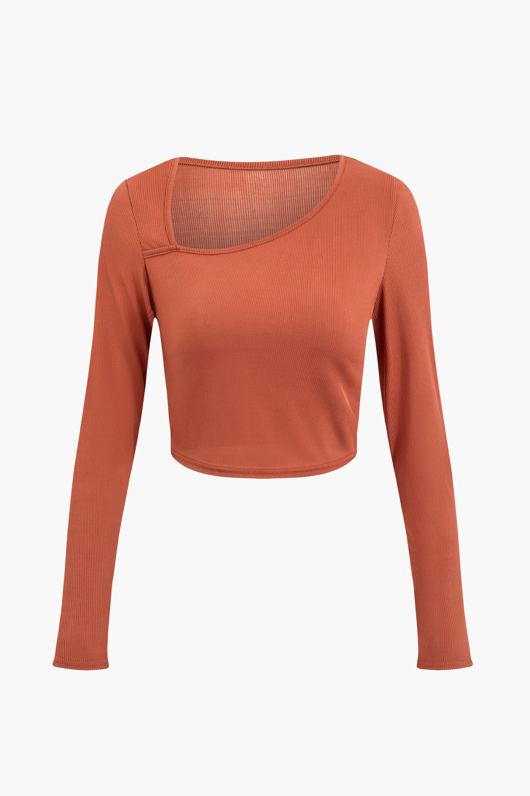 Asymmetrical Neckline Ribbed Long Sleeve Top - Y2K Aesthetic Cute Crop Top for Stylish Outfits