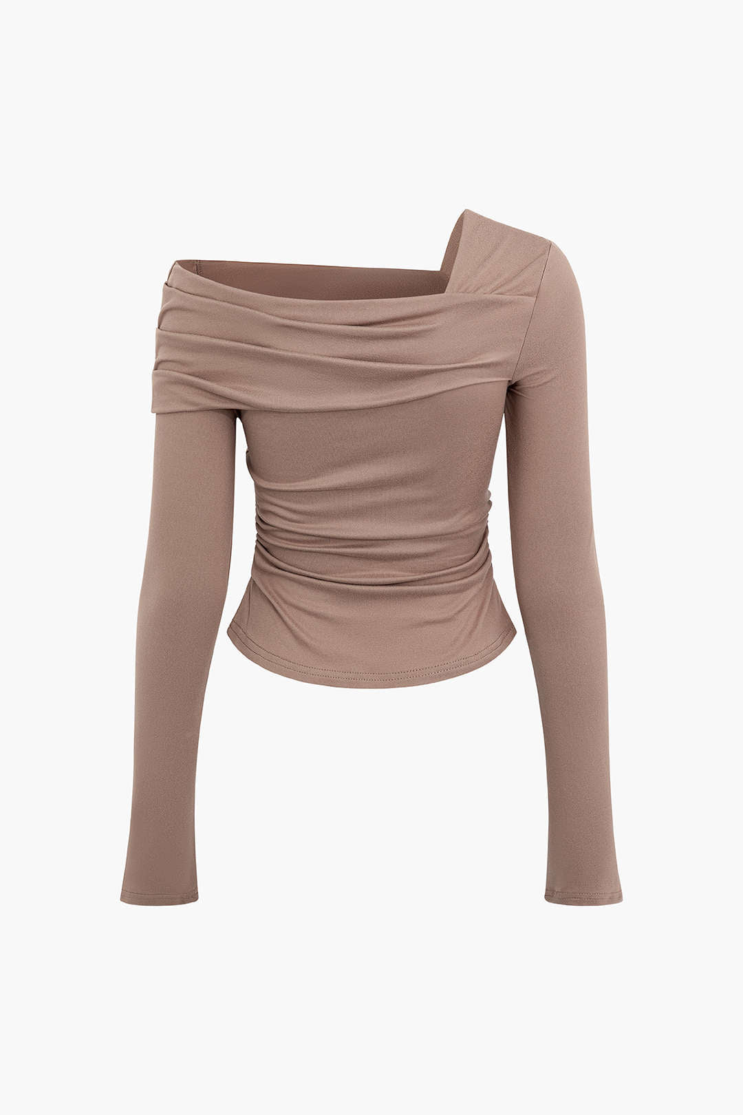 Asymmetrical Off-Shoulder Ruched Long Sleeve Top in Y2K Fashion Aesthetic