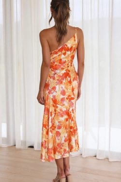 Asymmetrical One Shoulder Drawstring Maxi Dress in Y2K Style for Effortless Chic