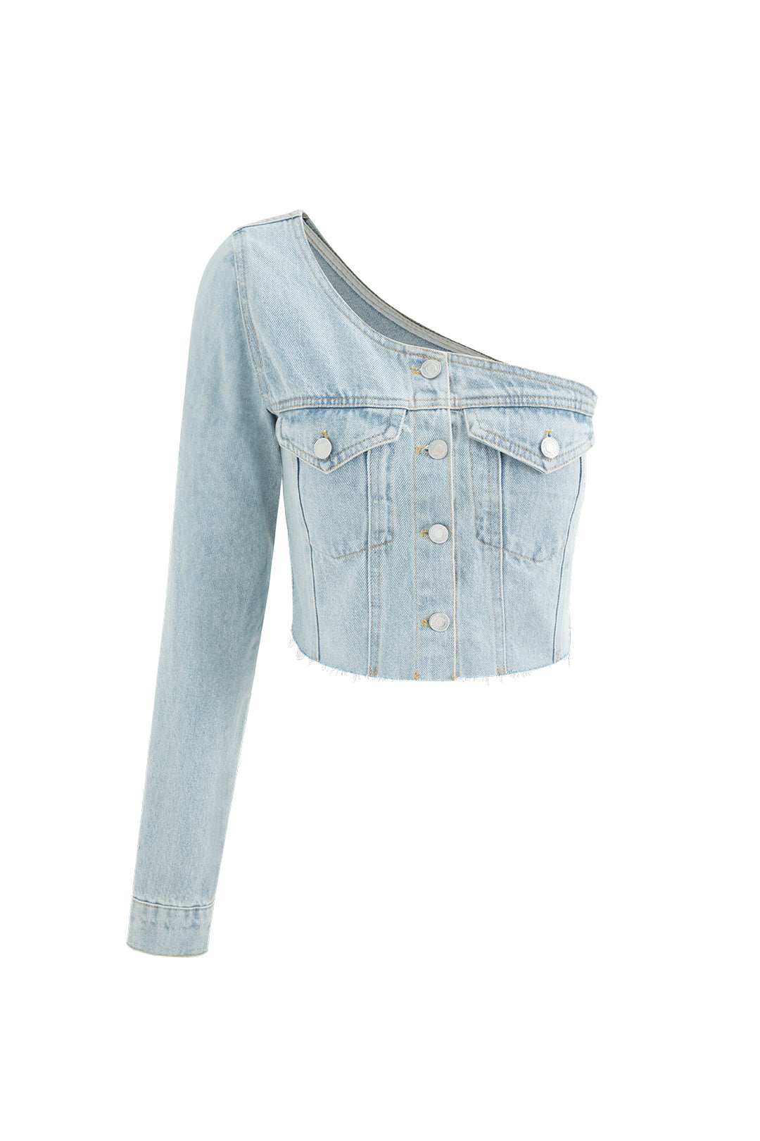 Asymmetrical One Shoulder Frayed Hem Y2K Denim Crop Top for Trendy Aesthetic Outfits