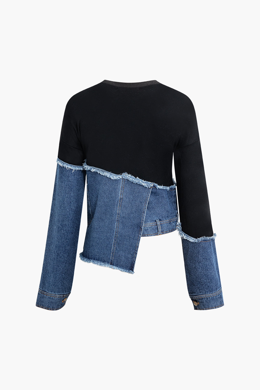 Asymmetrical Patchwork Denim Long Sleeve Sweatshirt for Y2K Aesthetic Outfits