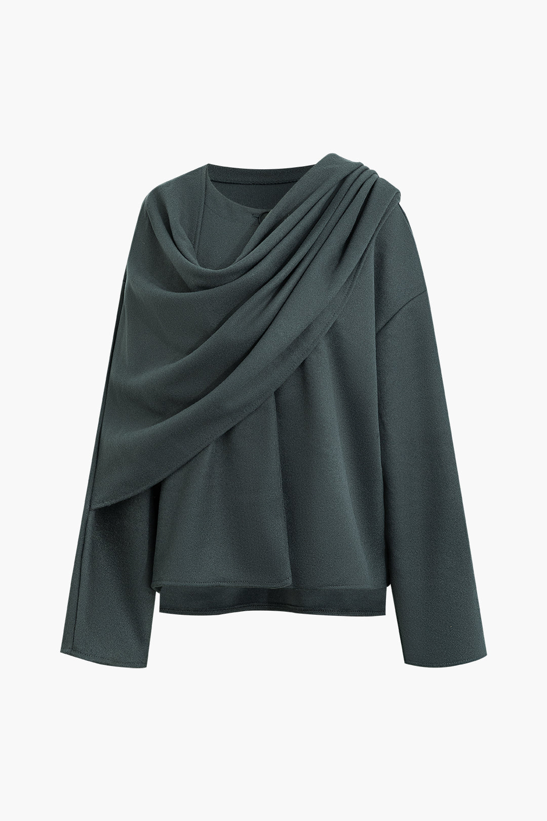 Asymmetrical Round Neck Knit Coat with Scarf - Y2K Aesthetic Layering Essential