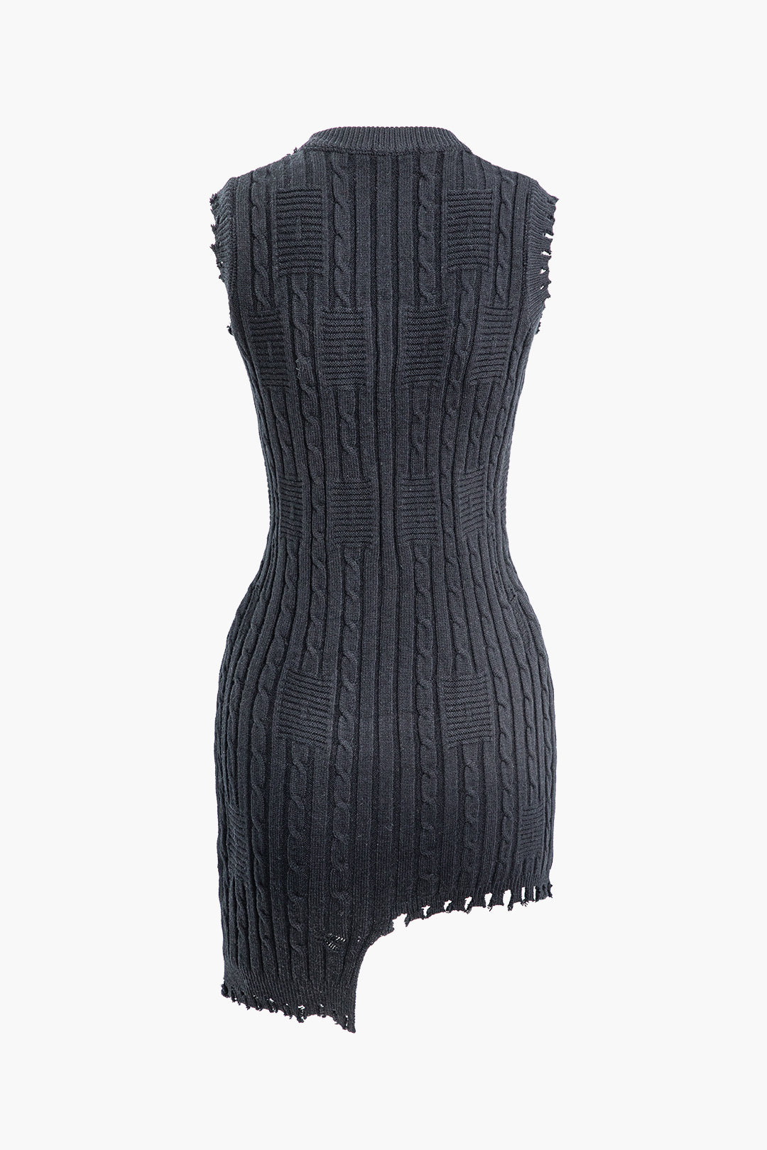 Asymmetrical Round Neck Short Sleeve Cable Knit Mini Dress in Y2K Aesthetic Style