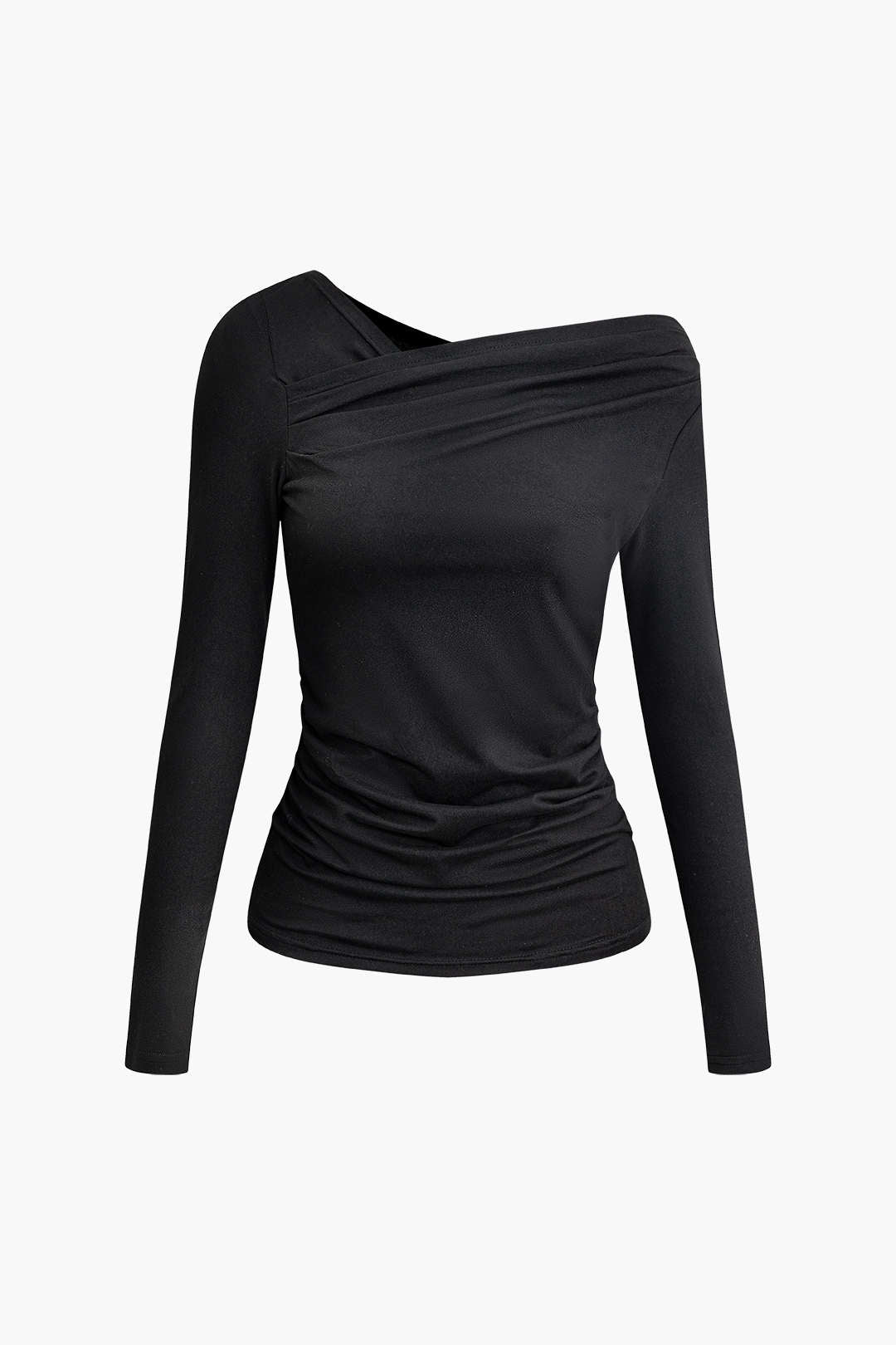 Asymmetrical Ruched Long Sleeve Top in Y2K Fashion for a Chic Coquette Aesthetic