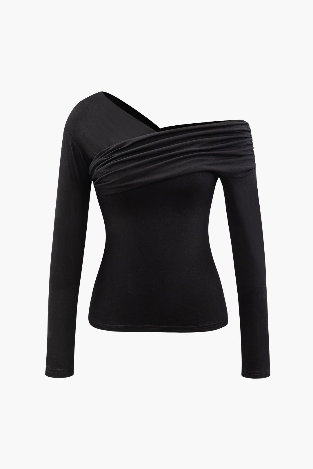 Asymmetrical Ruched Long Sleeve Top in Y2K Style for Trendy Aesthetic Outfits