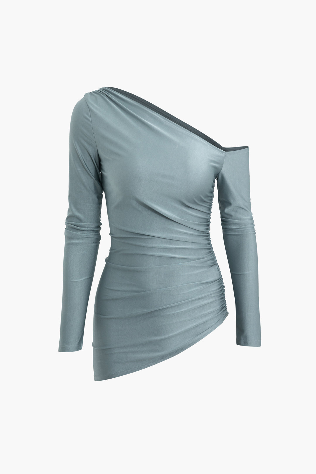 Asymmetrical Ruched Long Sleeve Top with Slim Fit Pants Set for Y2K Aesthetic Outfits