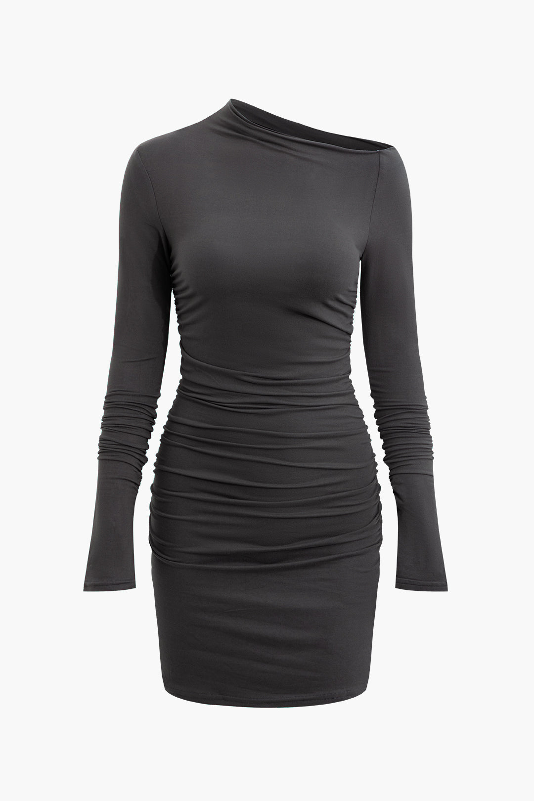 Asymmetrical Ruched Mini Dress - Y2K Aesthetic Long Sleeve Fashion Statement