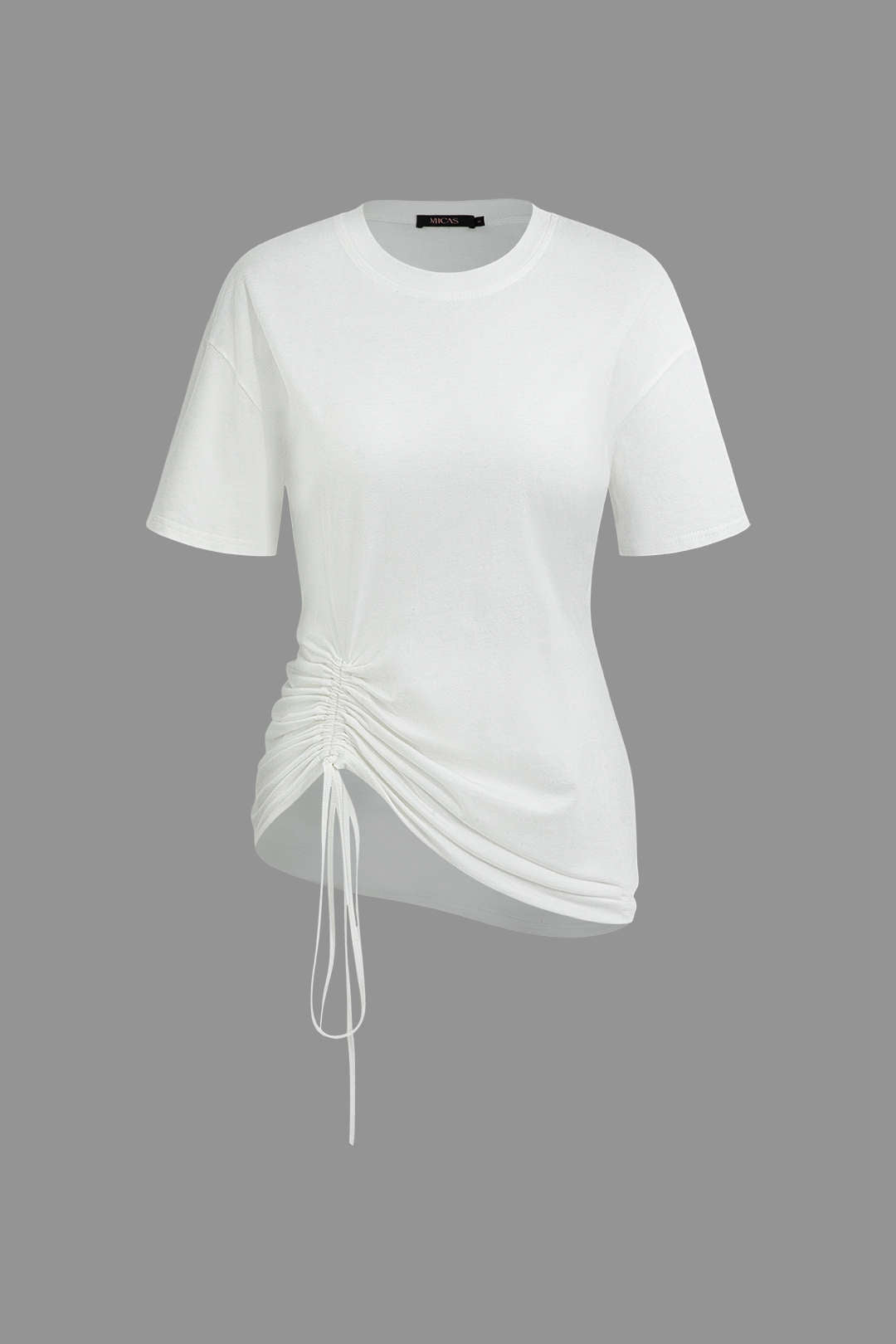 Asymmetrical Ruched Tie Round Neck T-shirt in Y2K Aesthetic for Trendy Outfits