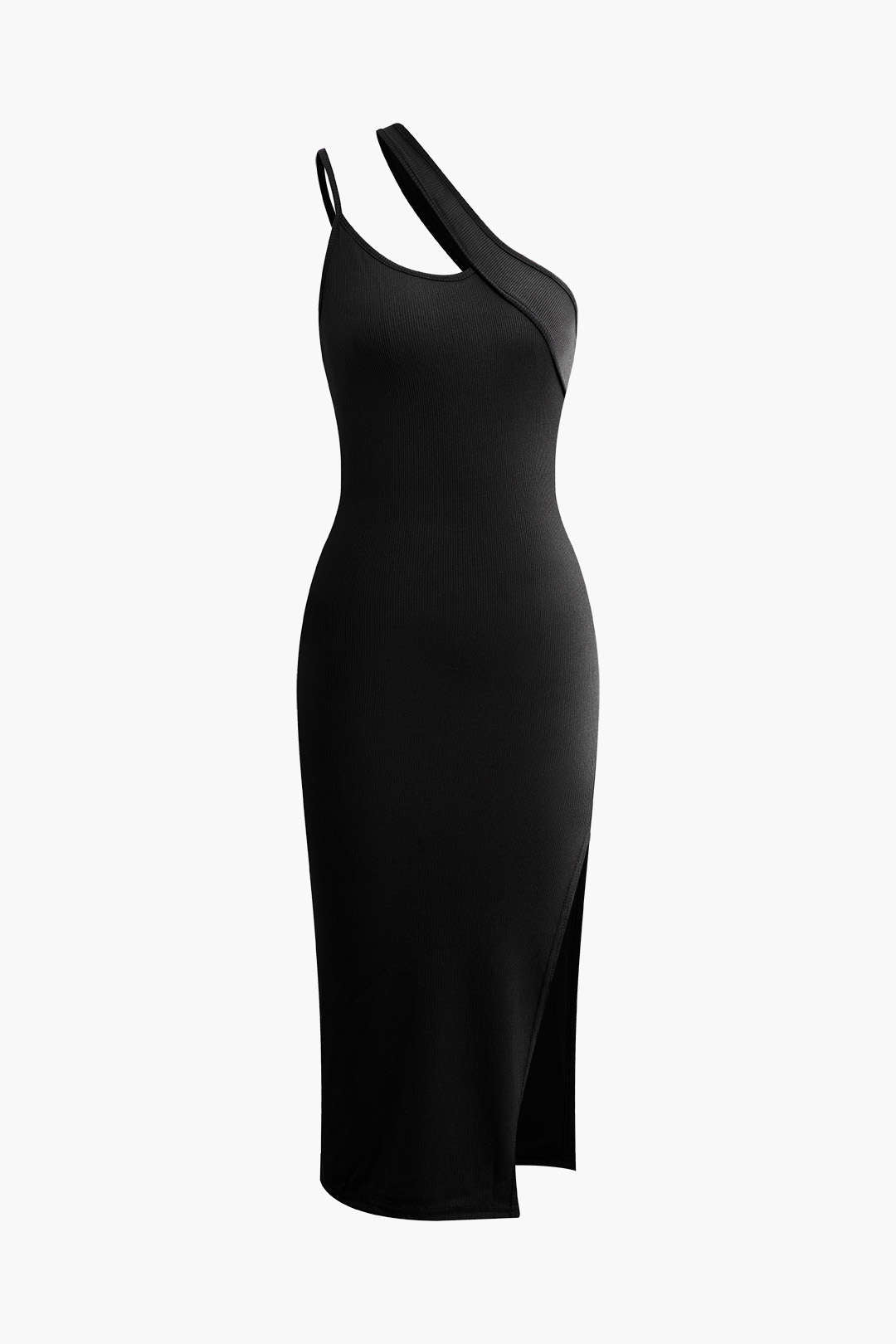 Asymmetrical Shoulder Slit Midi Dress in Y2K Style for Chic Coquette Aesthetic Looks