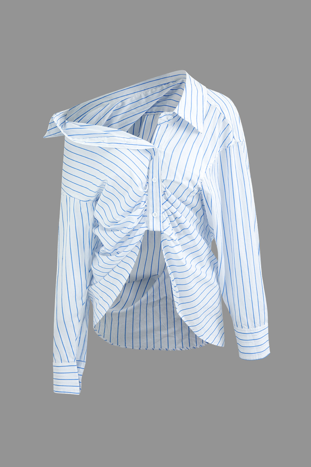 Asymmetrical Stripe Ruched Button-Up Shirt for Y2K Fashion and Coquette Aesthetic