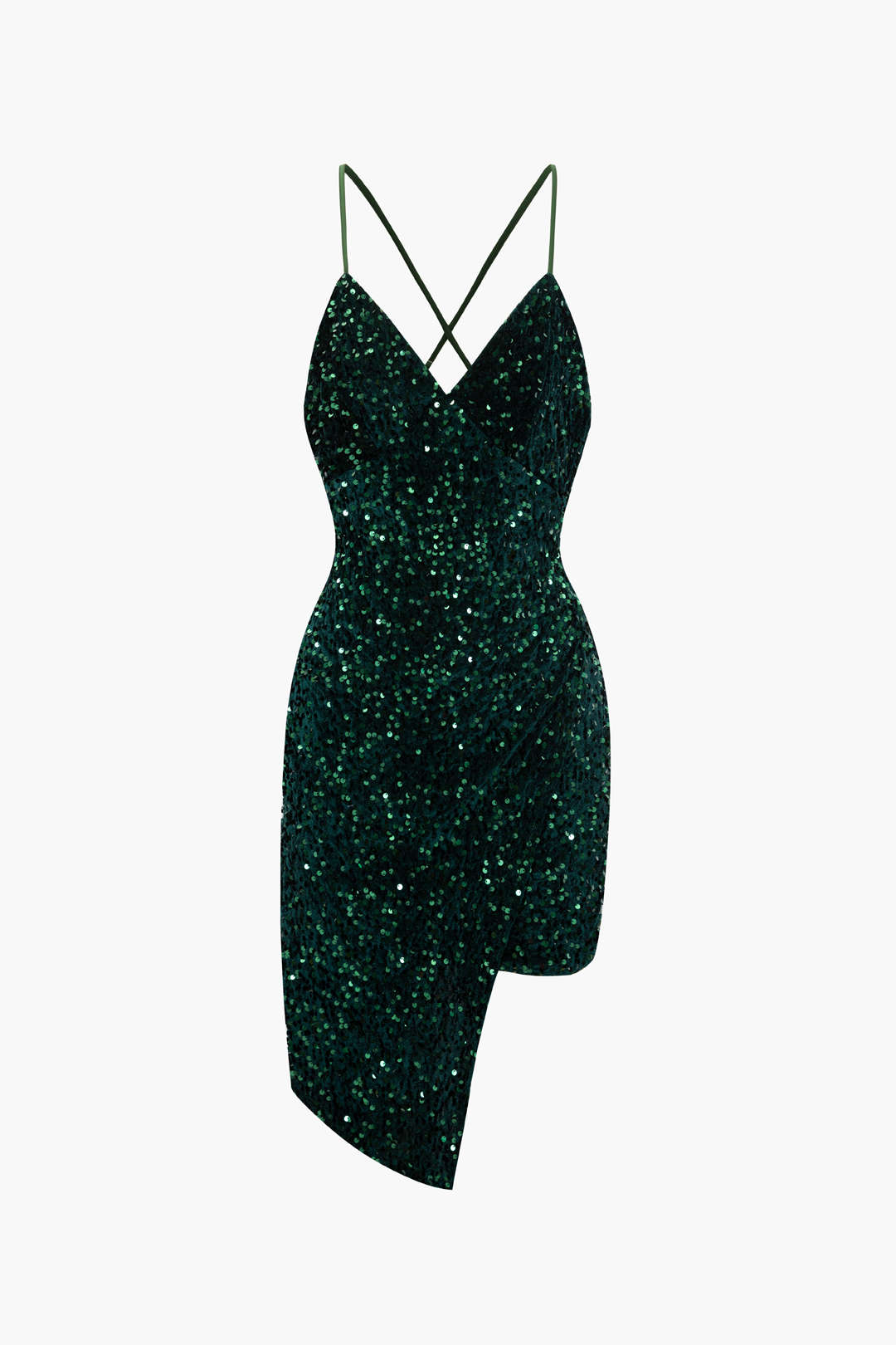 Asymmetrical V-neck Sequin Mini Dress with Cross Back for Y2K and Coquette Aesthetic