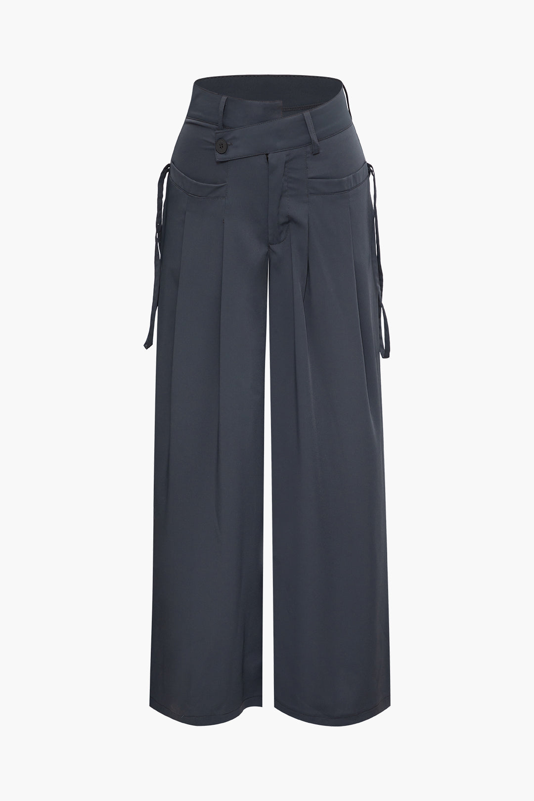 Asymmetrical Waist Ruched Straight Pants for Y2K Aesthetic and Grunge Style Outfits