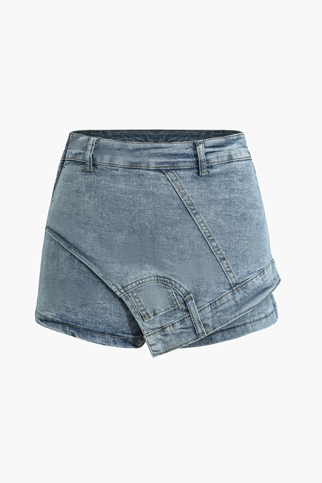 Asymmetrical Wrap Denim Shorts for Y2K Aesthetic and Grunge Style Outfits