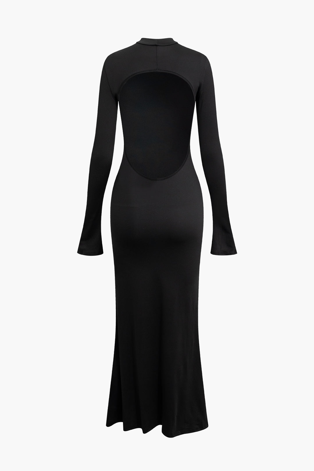 Backless Maxi Dress with Mock Neck and Bell Sleeves - Y2K Fashion Statement Piece